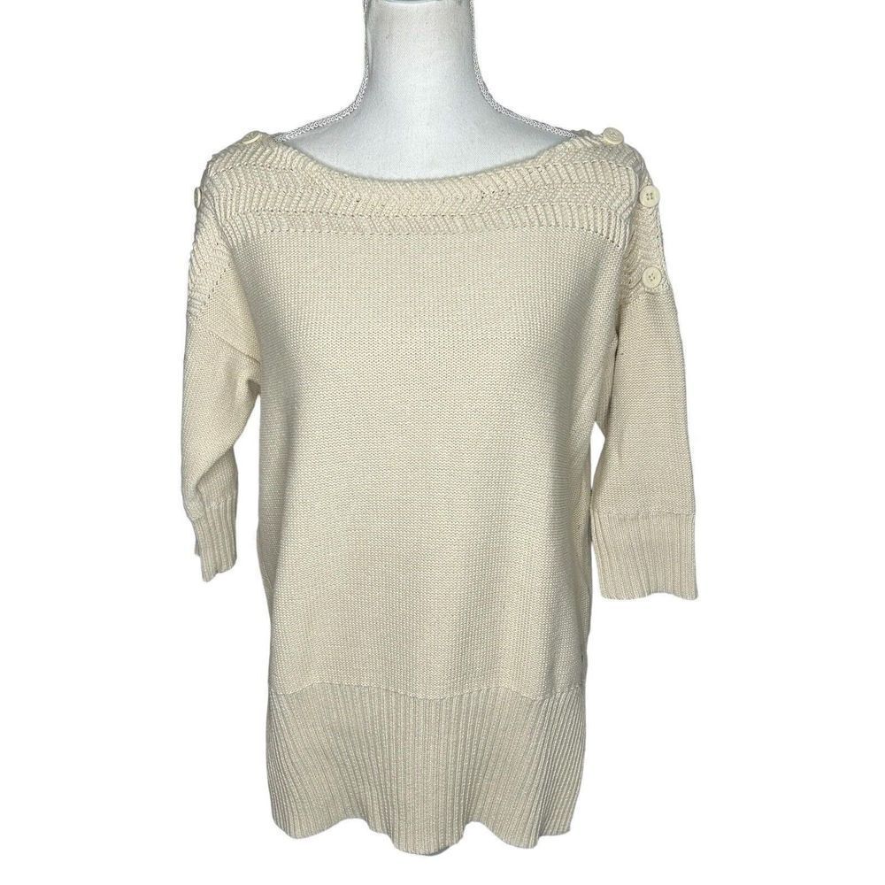 Denim & Supply Ralph Lauren Sweater Womens M Beige 3/4 Sleeve Knit Cotton Rare!